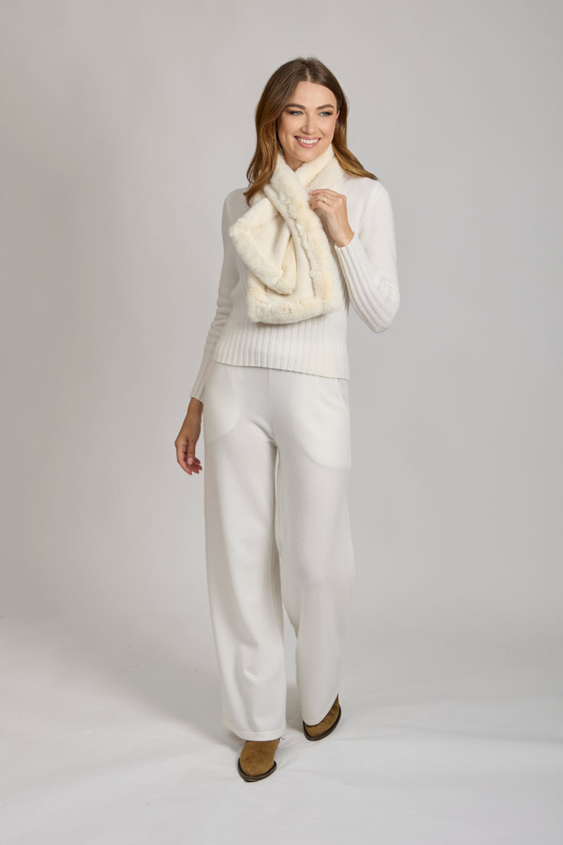 CASHMERE SCARF WITH REX- WHITE