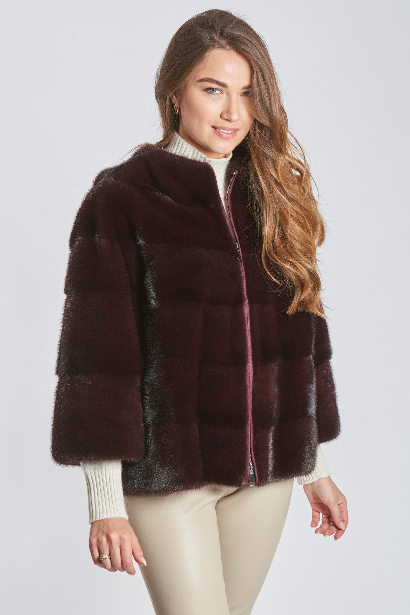 SHORT MINK JACKET - WINE