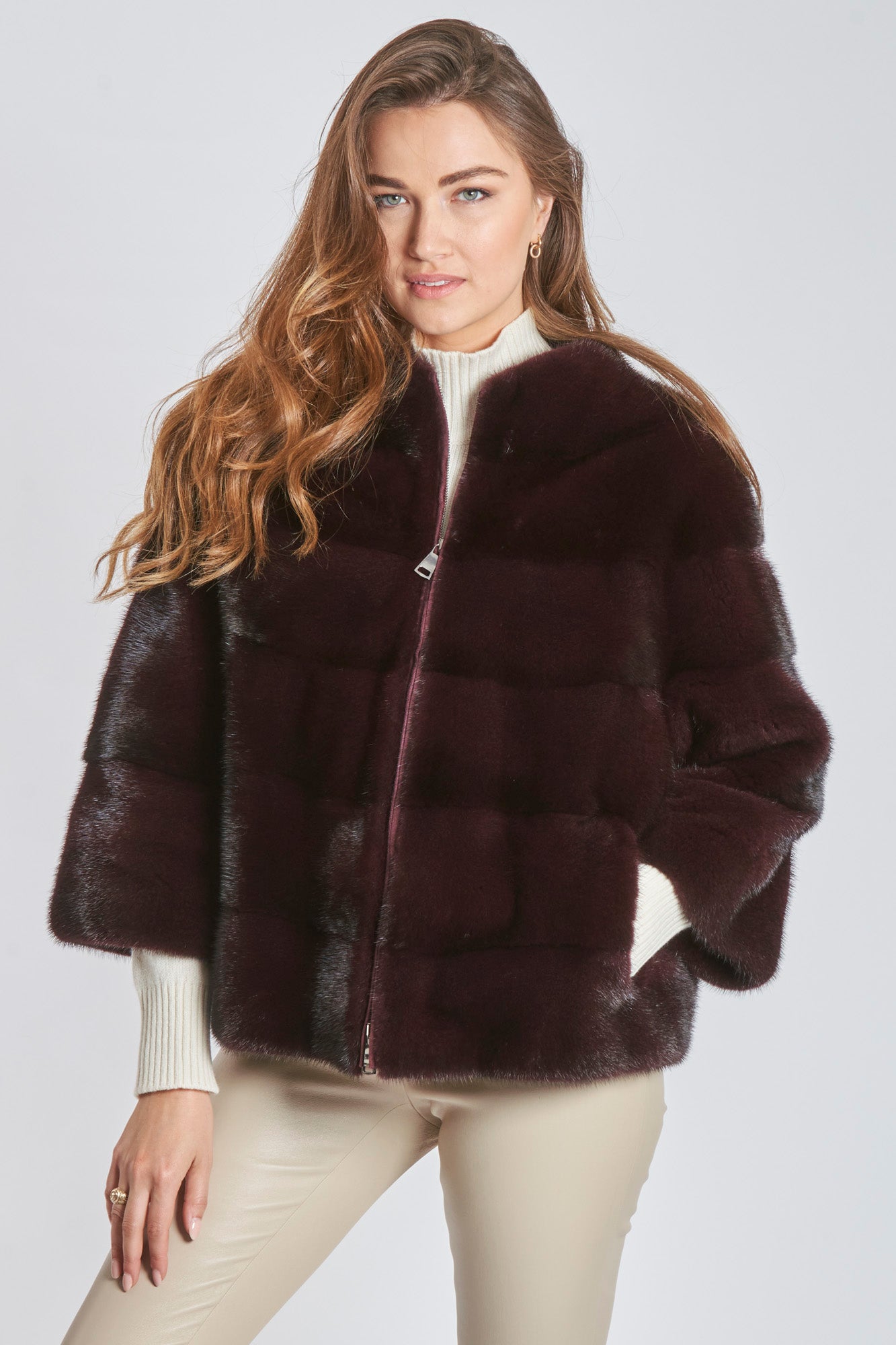 SHORT MINK JACKET - WINE