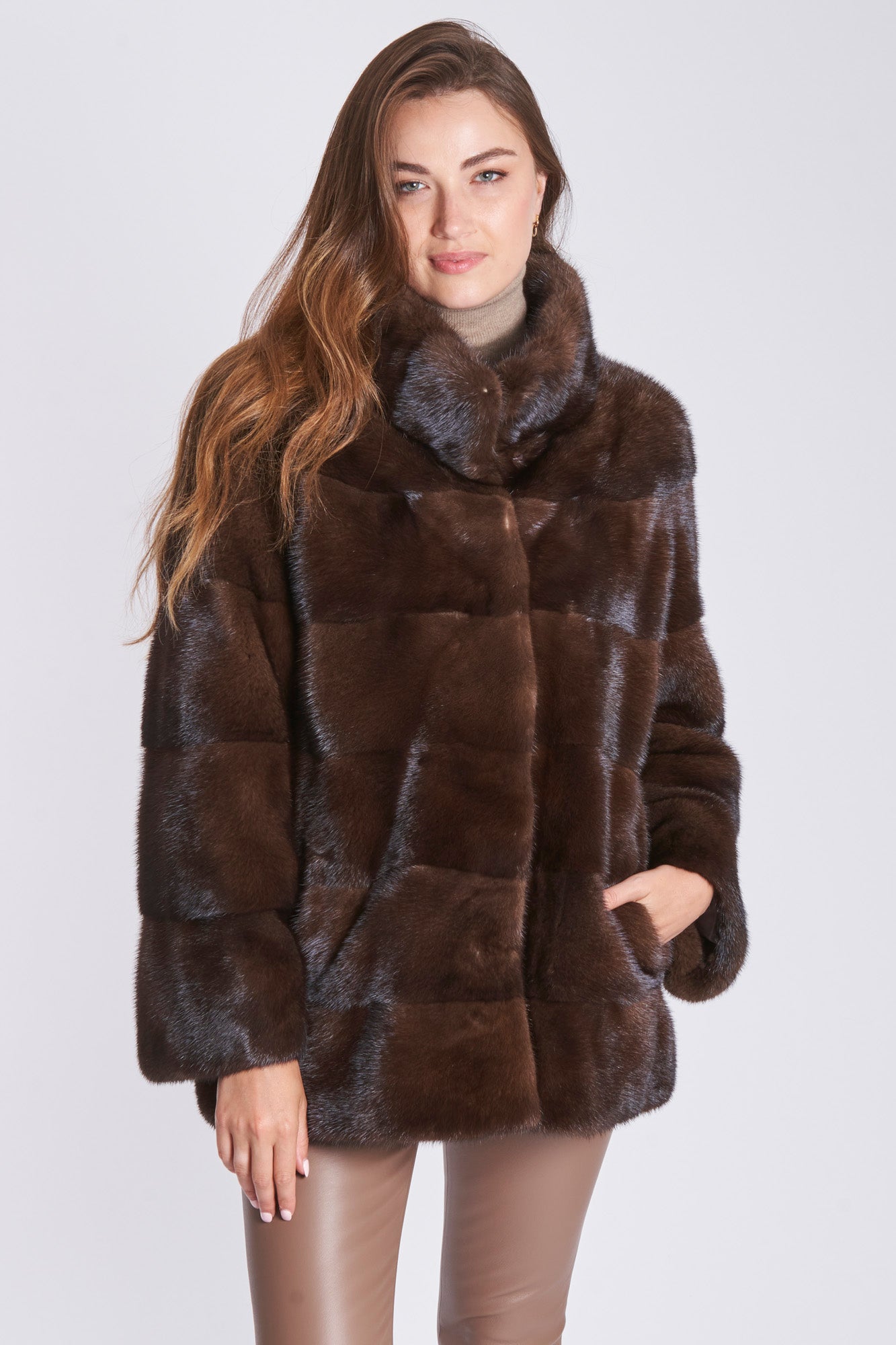 SHORT MINK JACKET - MAHOGANY