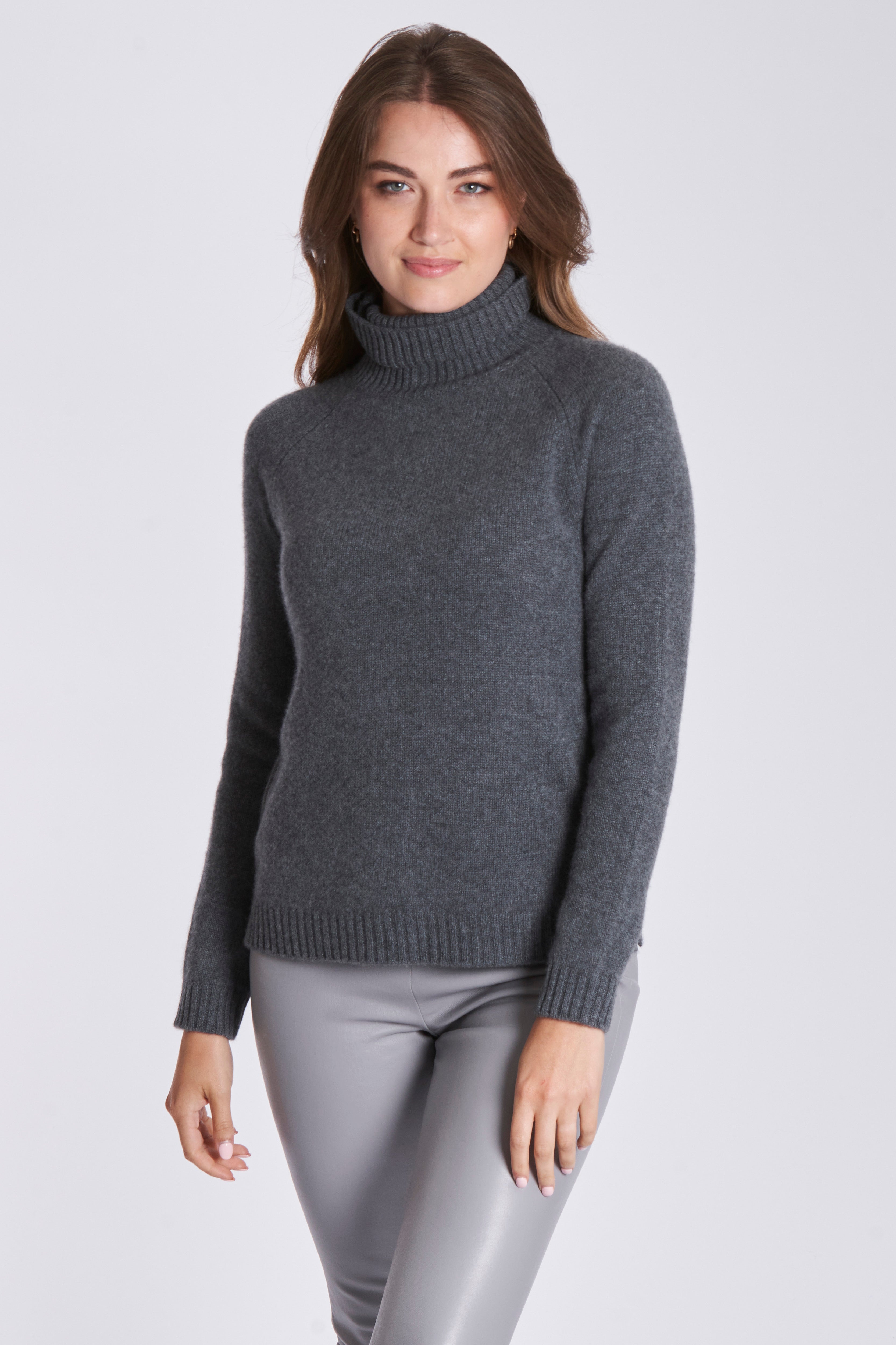 Pull col roulé en cachemire avec fentes latérales - Gris foncé