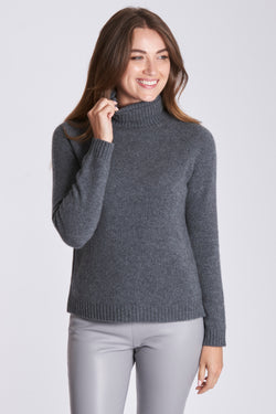 TURTLE NECK DETAILS SIDE SLIT - DARK GREY