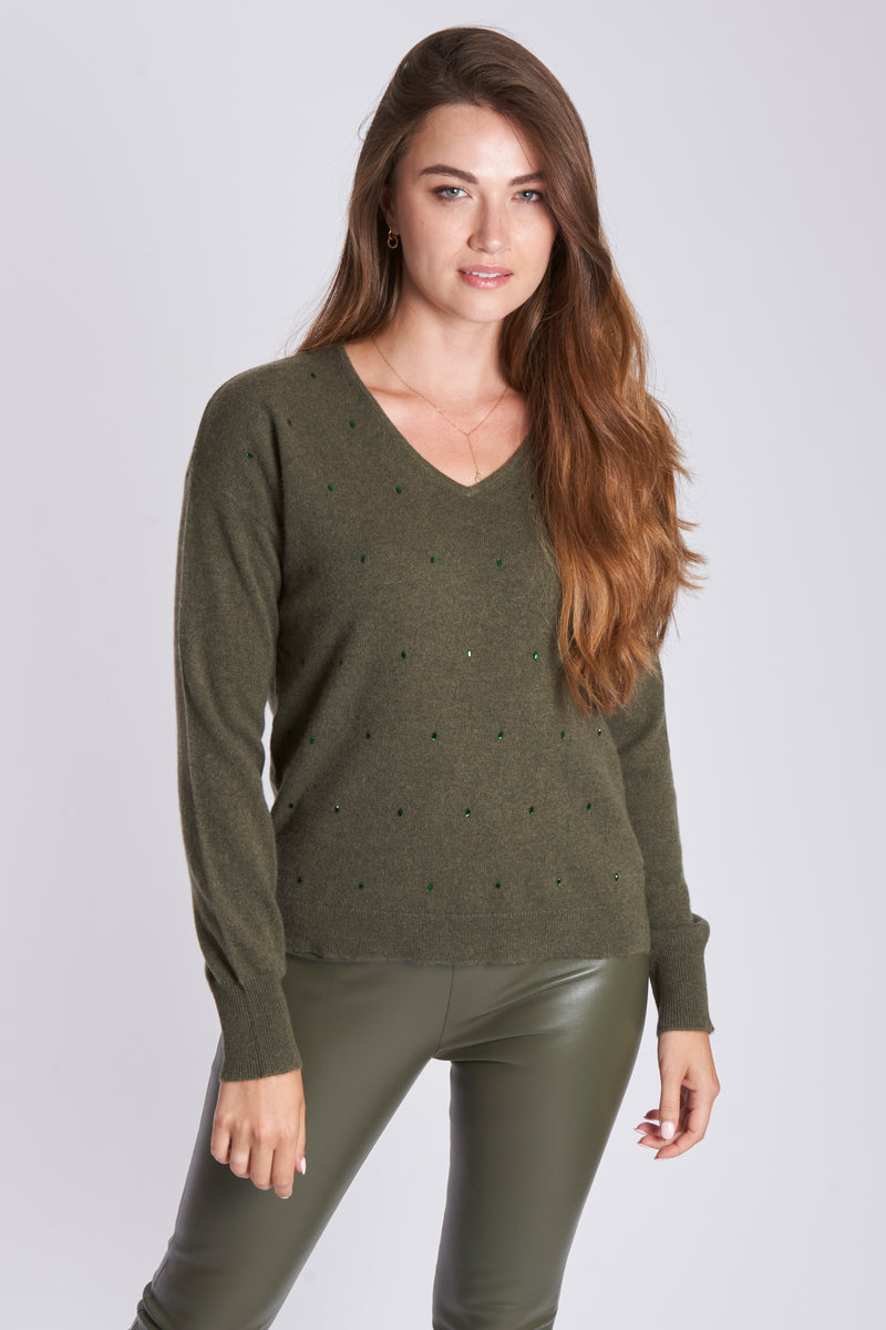 V NECK JUMPER - VEGETAL