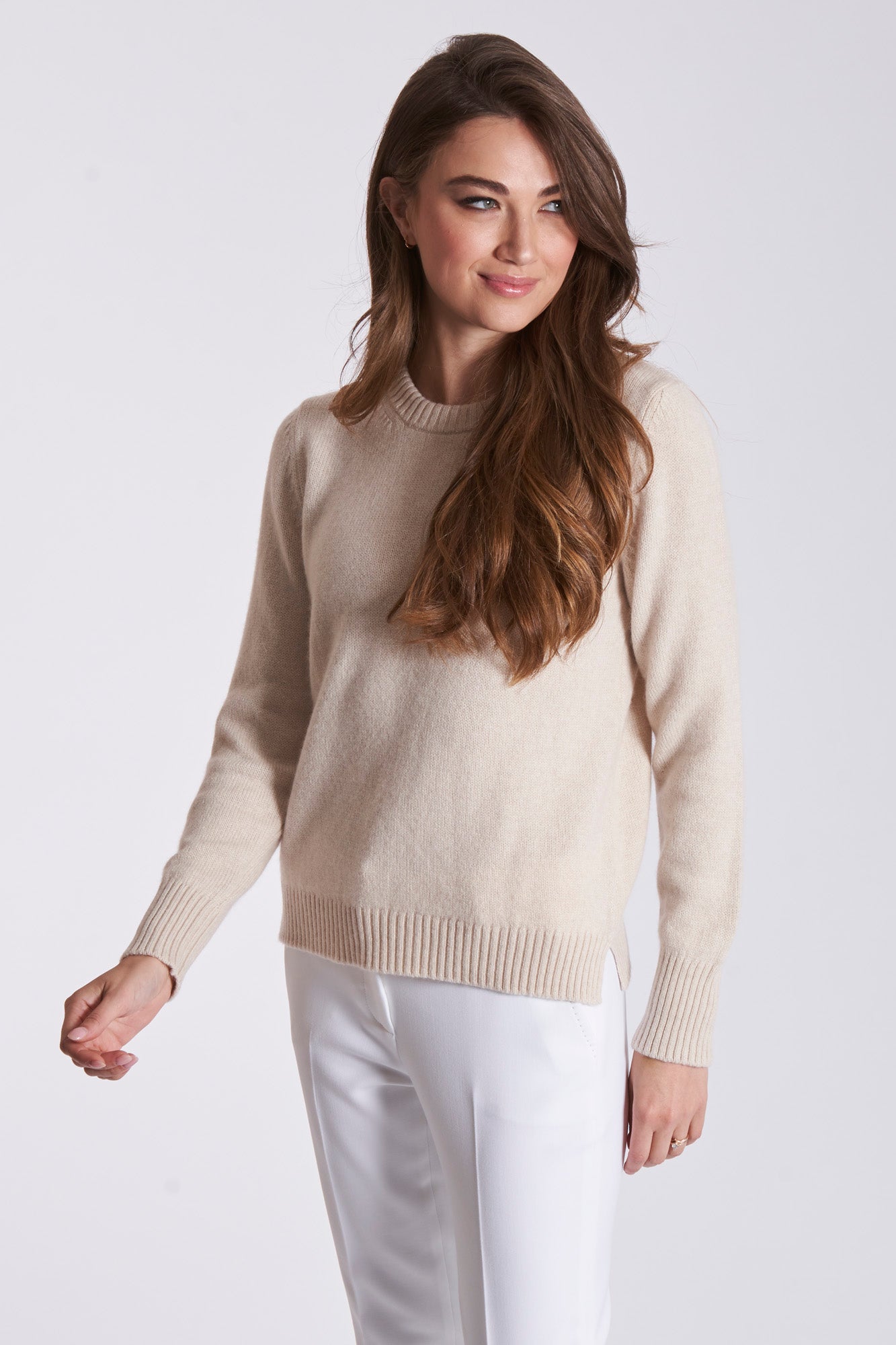 CREW NECK JUMPER-BEIGE