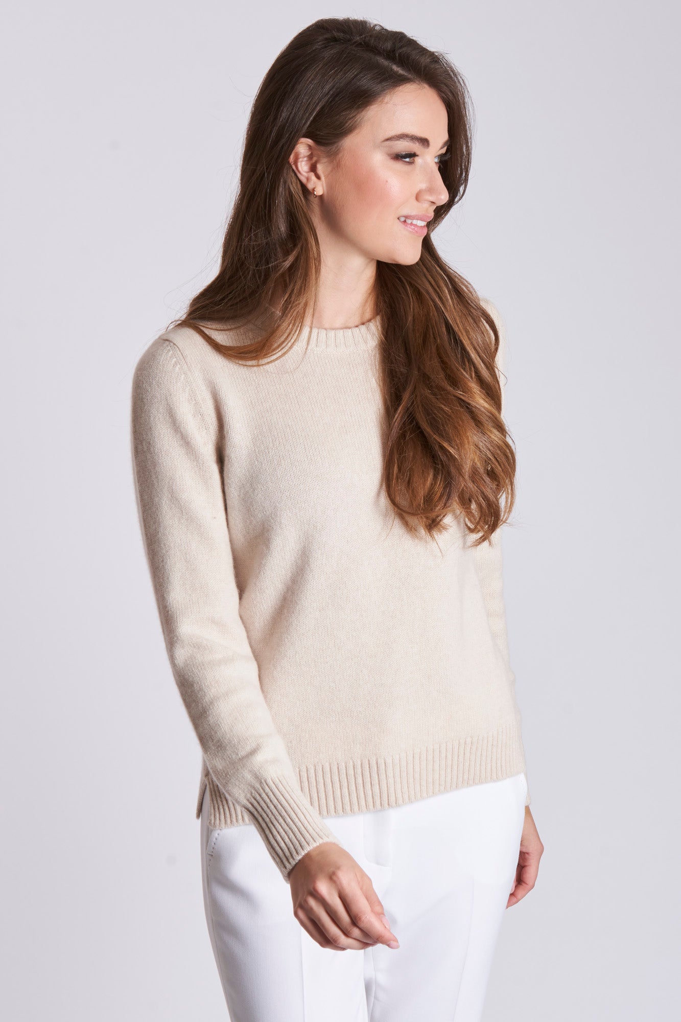CREW NECK JUMPER-BEIGE