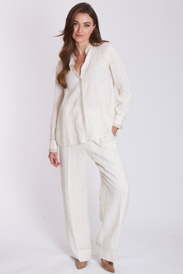 LINEN TROUSERS - OFF WHITE