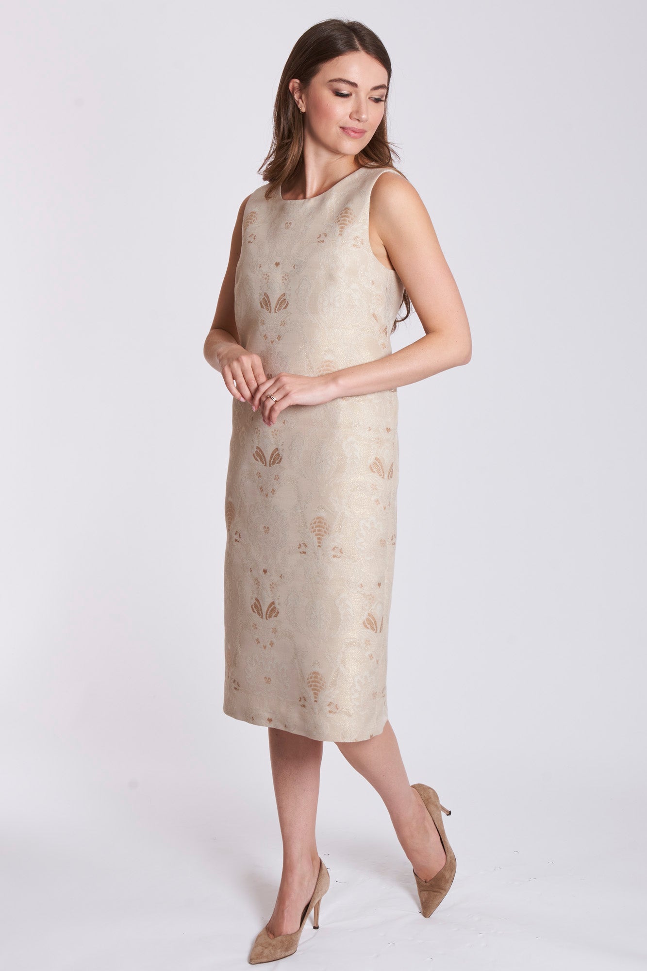 BROCADE DRESS - SPRING BEIGE