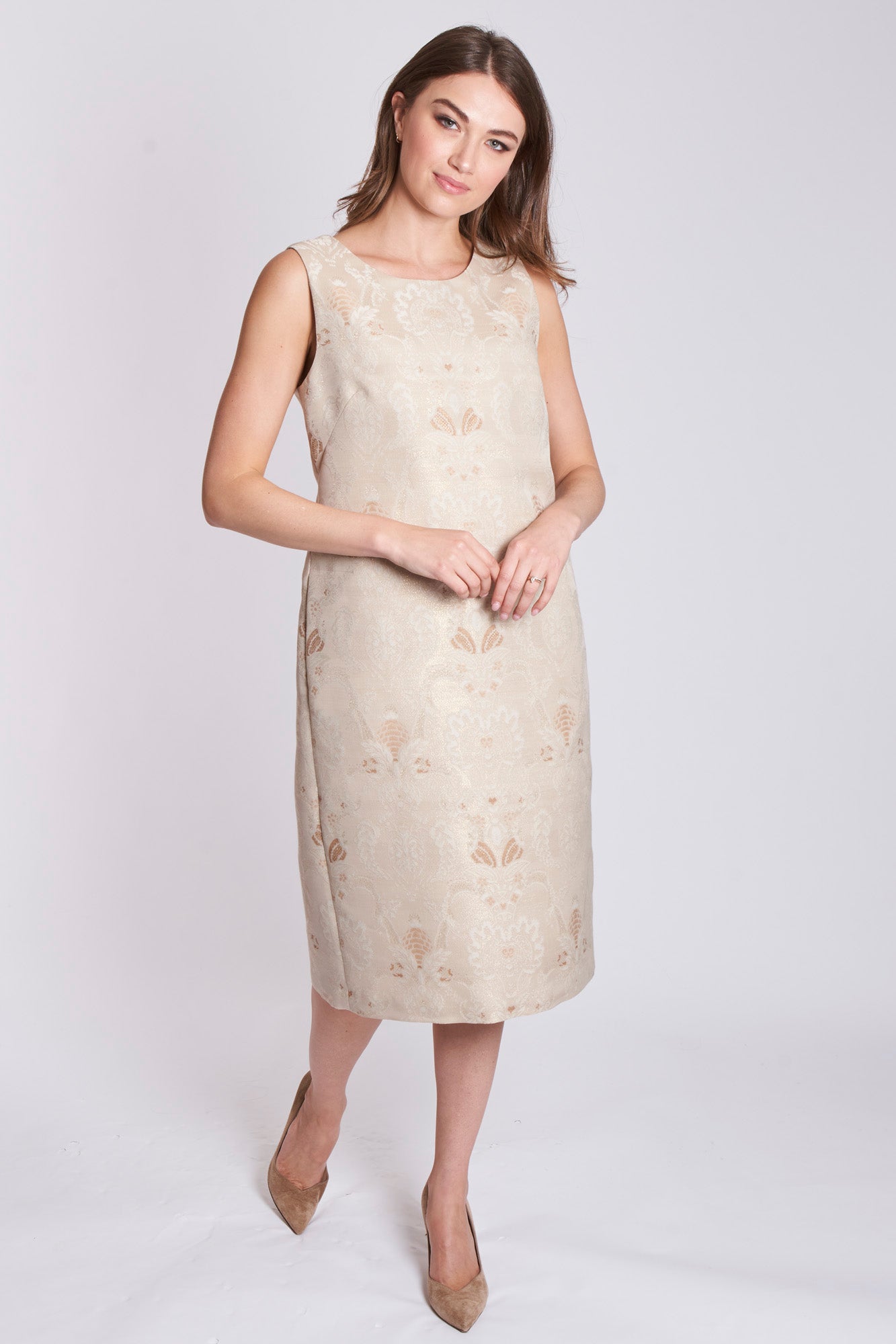 BROCADE DRESS - SPRING BEIGE