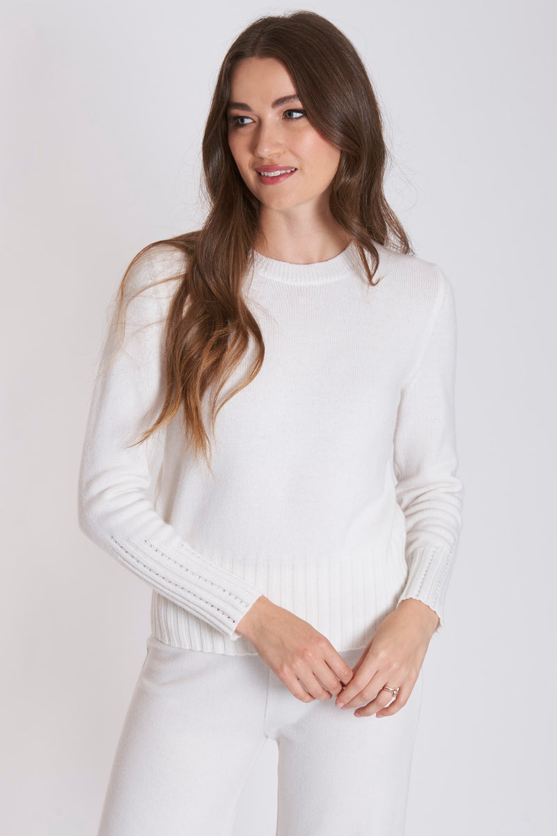 CREW NECK JUMPER WITH DIAMONDS-WHITE