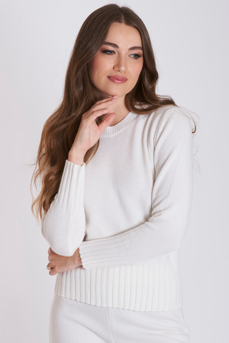 CREW NECK CASHMERE JUMPER-BIANCO