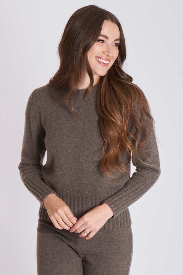 CREW NECK CASHMERE JUMPER-CAFFEE