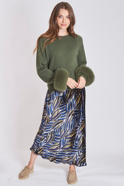 VELVET SKIRT-BLUE