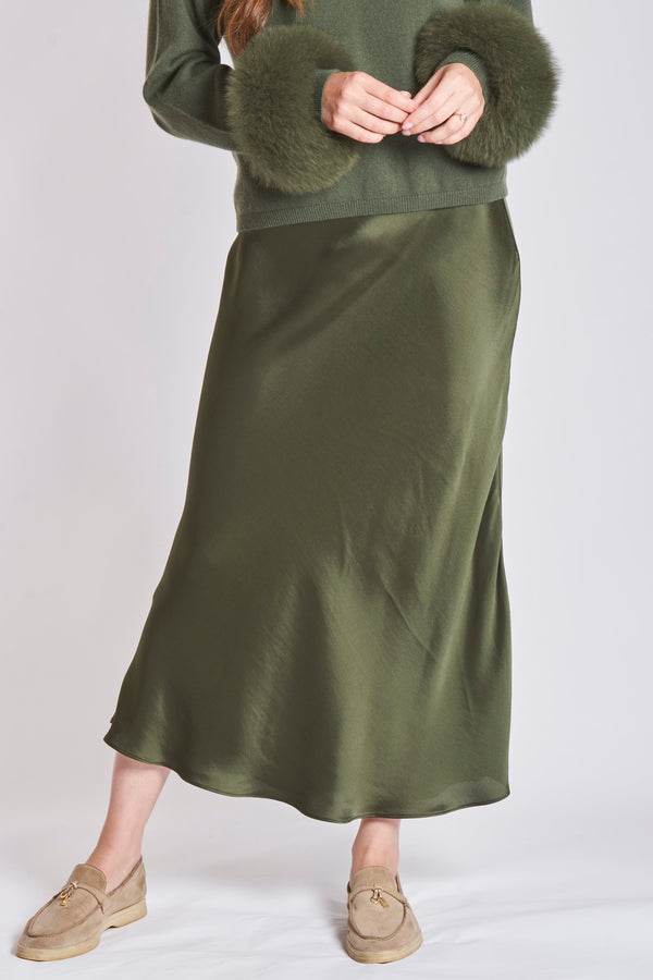 SILK SKIRT-GREEN