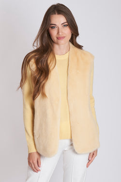 CASHMERE VEST WITH MINK - VANILLA