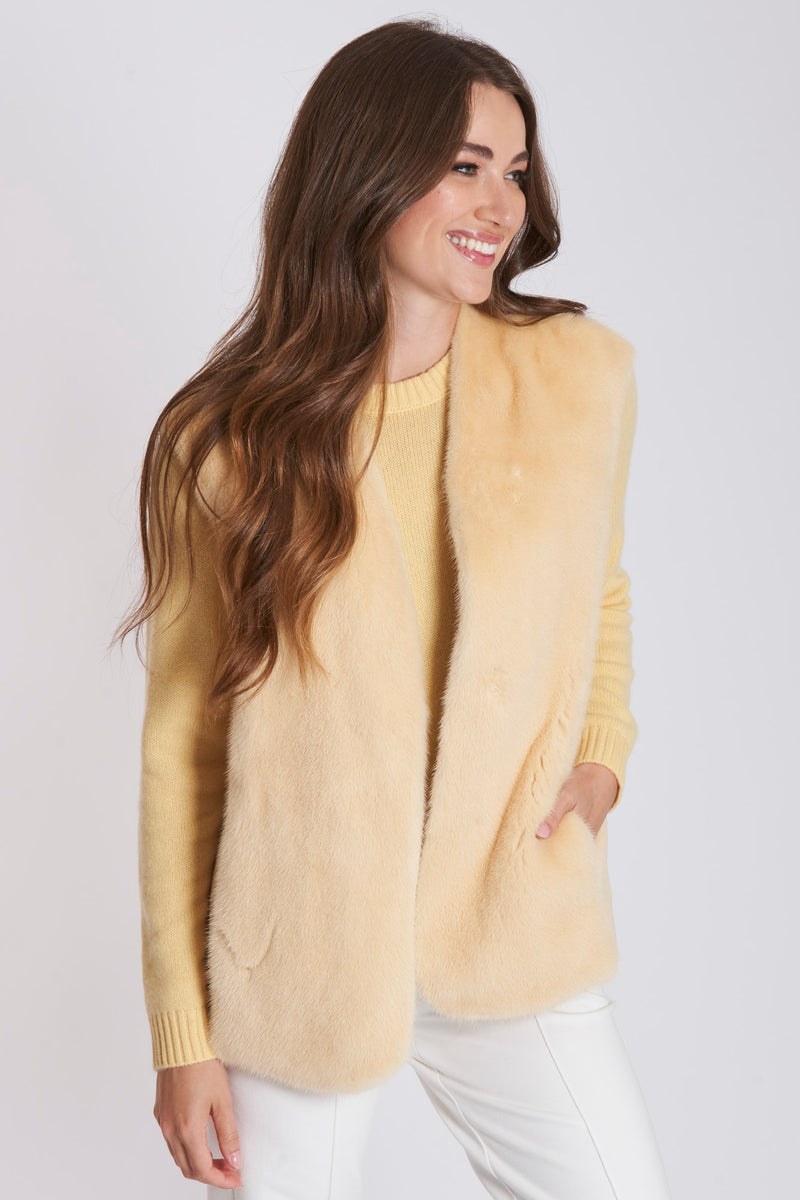 CASHMERE VEST WITH MINK - VANILLA