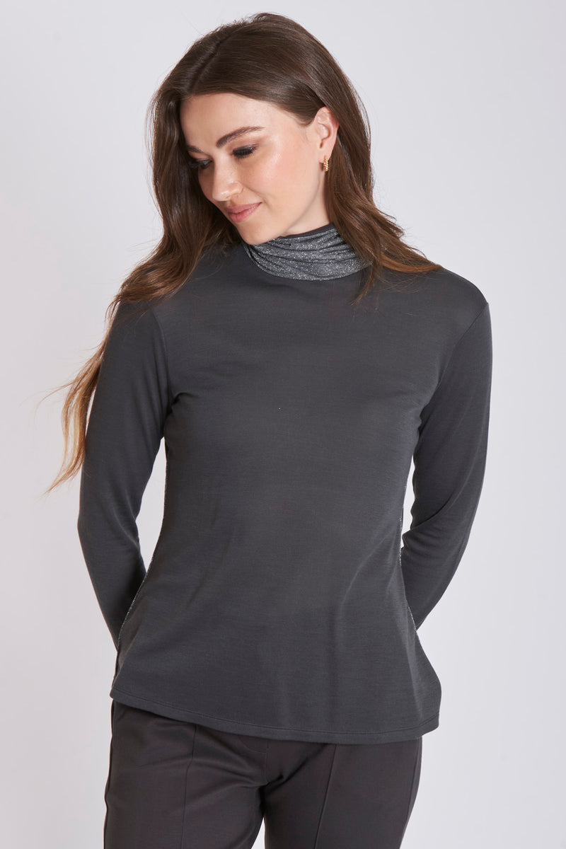 TURTLE NECK T SHIRT WITH LUREX-TORTORA