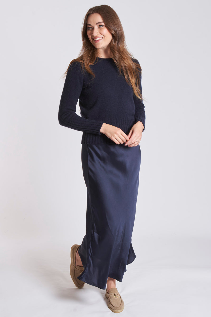 SILK SKIRT-NAVY