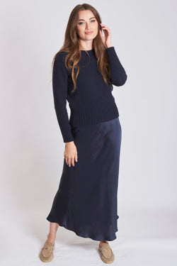 SILK SKIRT-NAVY