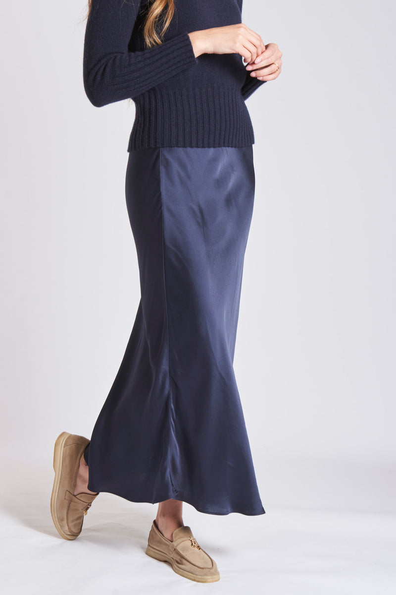 SILK SKIRT-NAVY