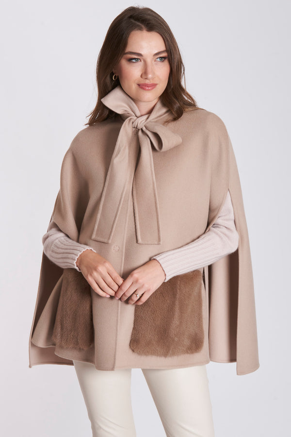 CAPE WITH MINK POCKETS - NUDE