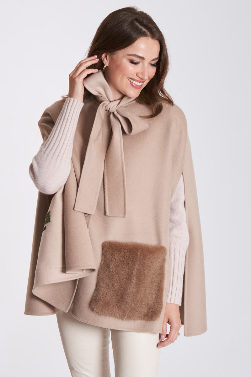 CAPE WITH MINK POCKETS - NUDE