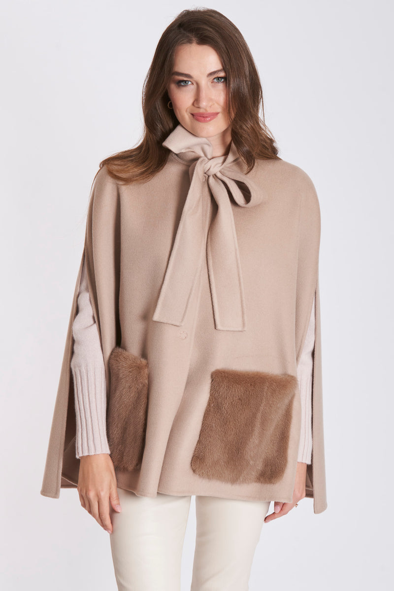 CAPE WITH MINK POCKETS - NUDE