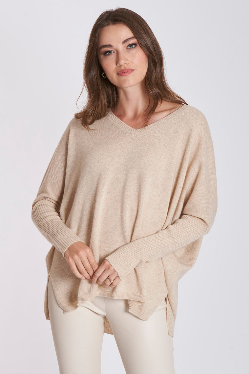 V NECK PONCHO - BEIGE