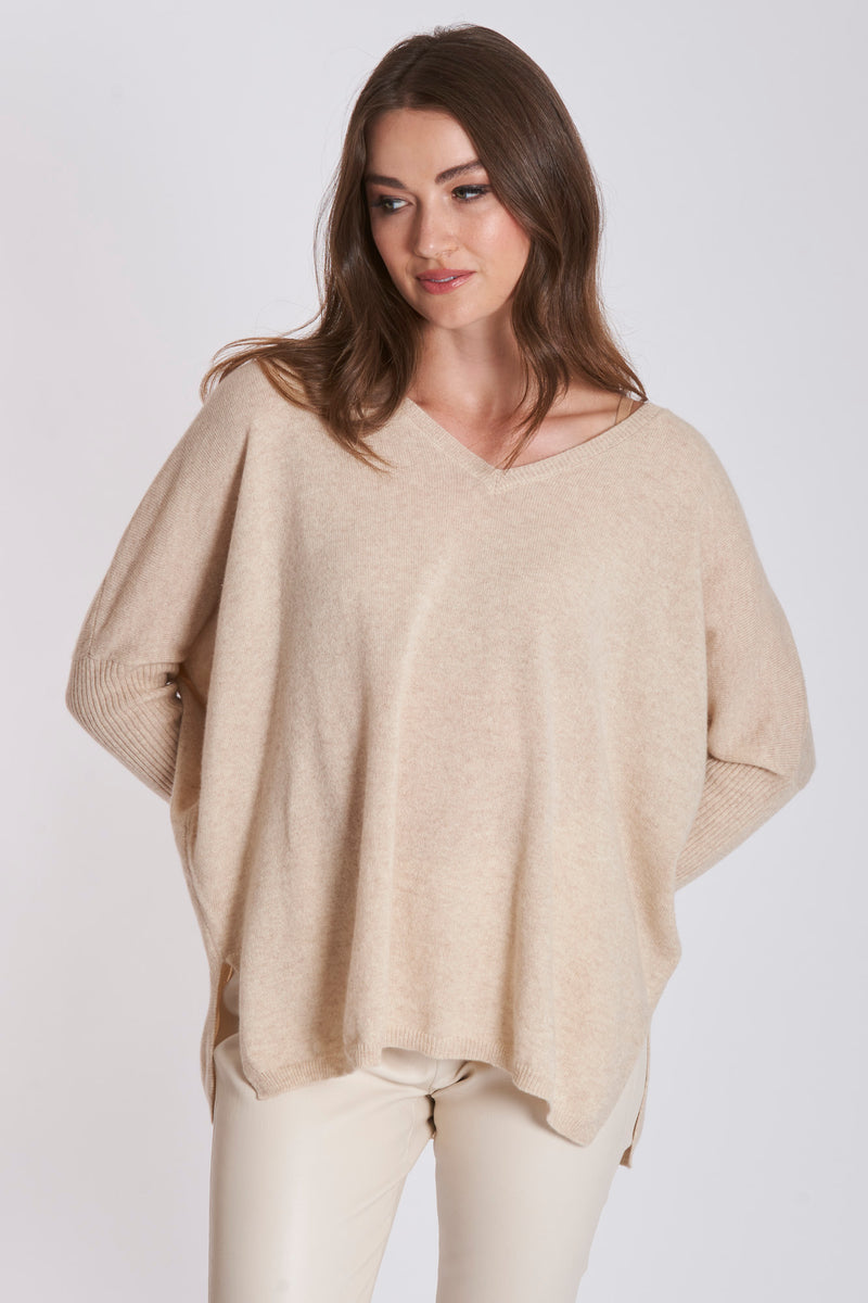 V NECK PONCHO - BEIGE