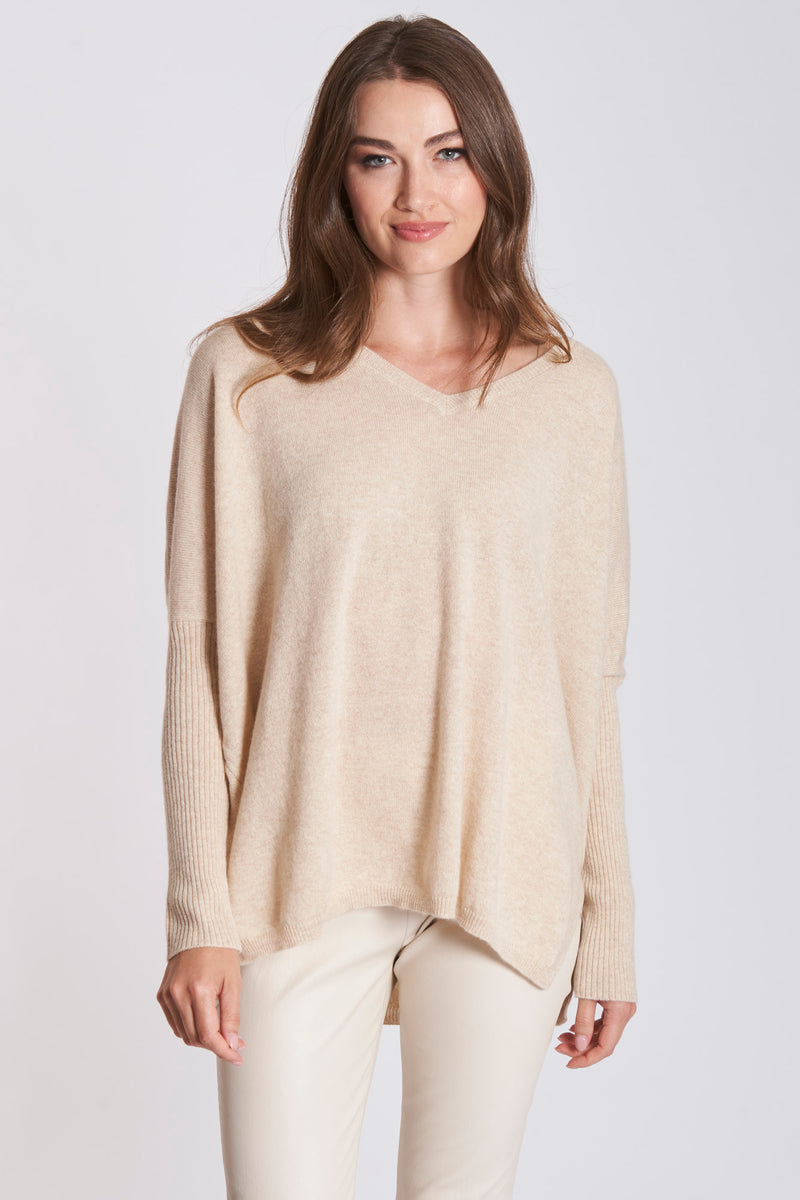 V NECK PONCHO - BEIGE