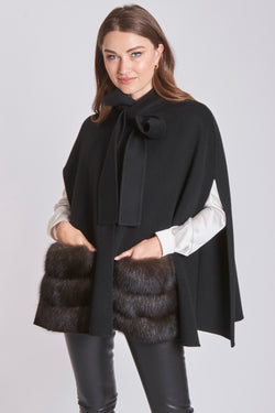 CAPE WITH SABLE PACKETS-BLACK