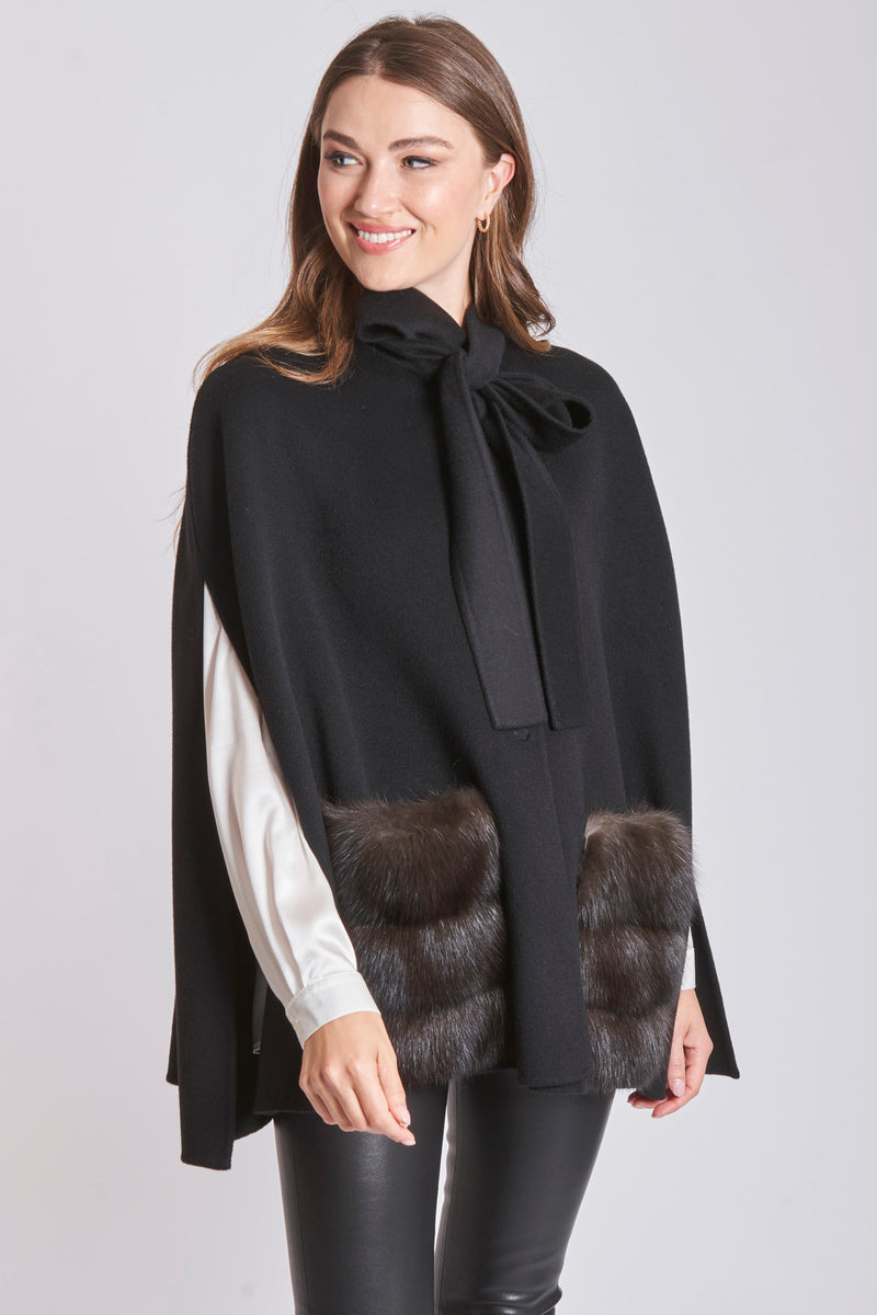 CAPE WITH SABLE PACKETS-BLACK