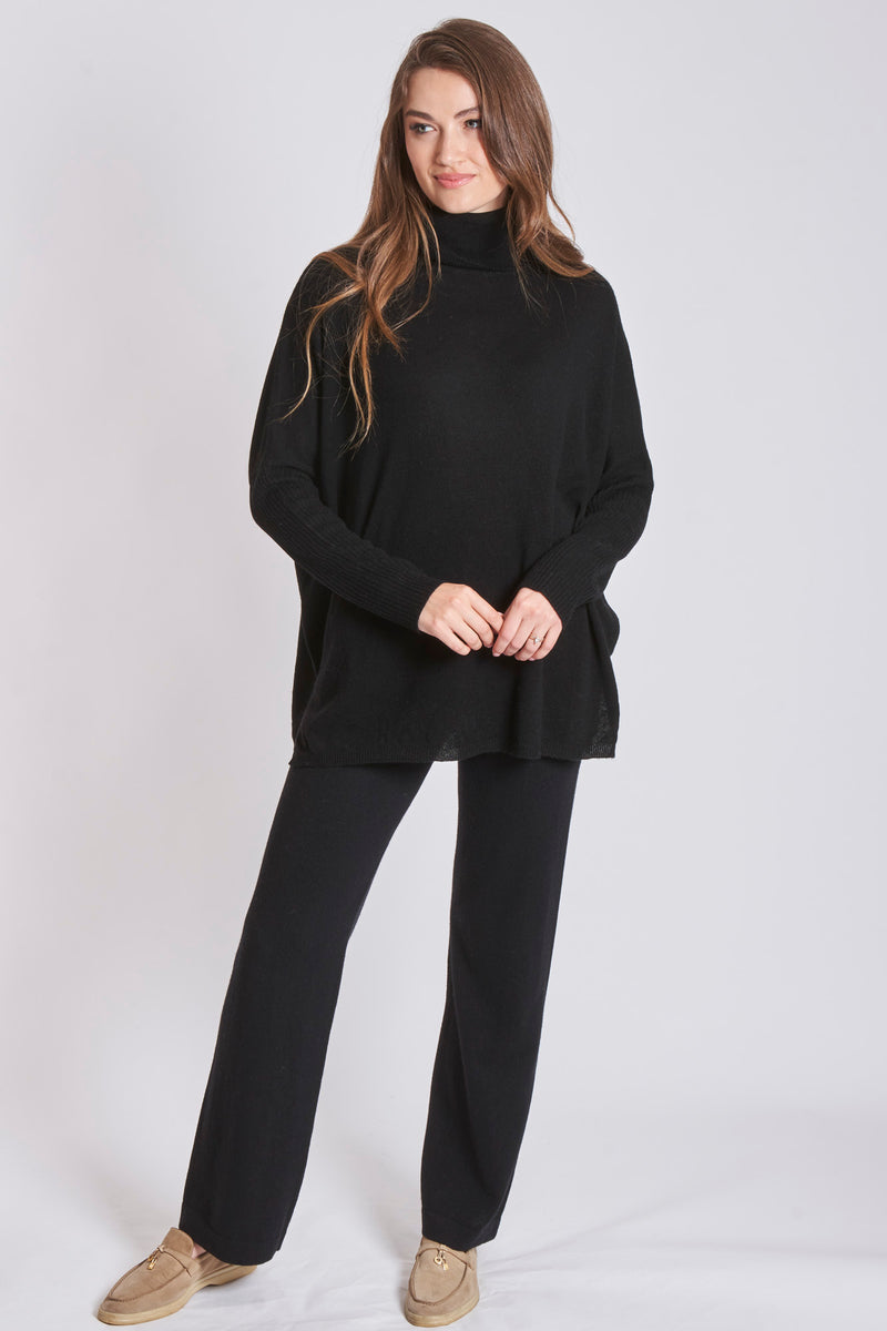 HIGH NECK PONCHO - BLACK