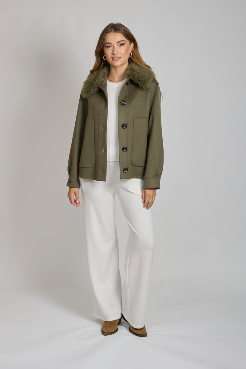 SHORT JACKET WITH DETACHABLE COLLAR-KAKI