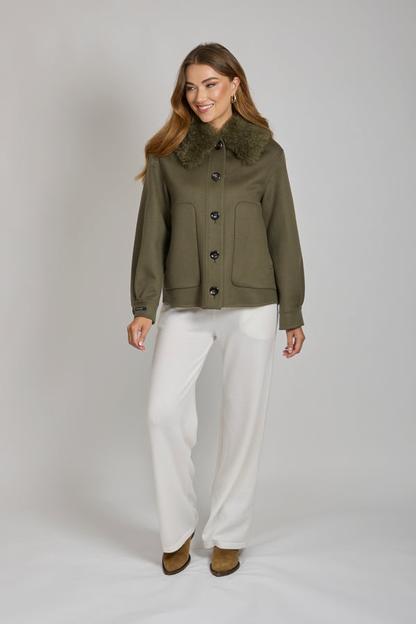 SHORT JACKET WITH DETACHABLE COLLAR-KAKI