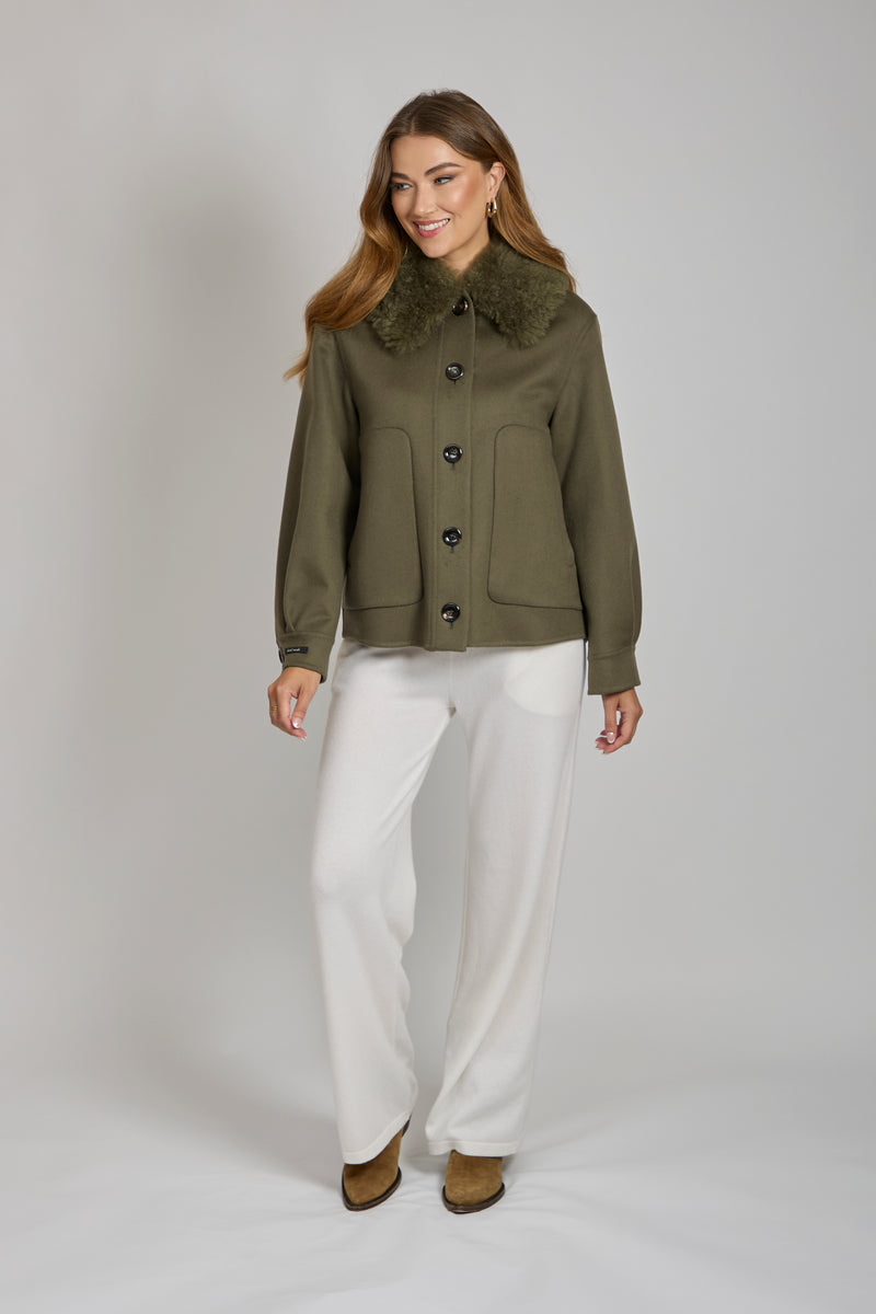 SHORT JACKET WITH DETACHABLE COLLAR-KAKI
