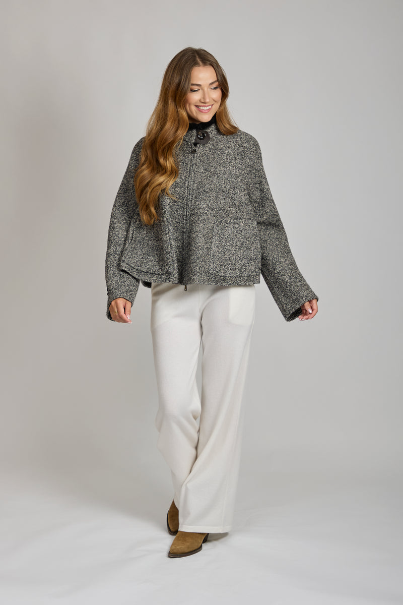 HERRINGBONE SHORT JACKET-BLACK