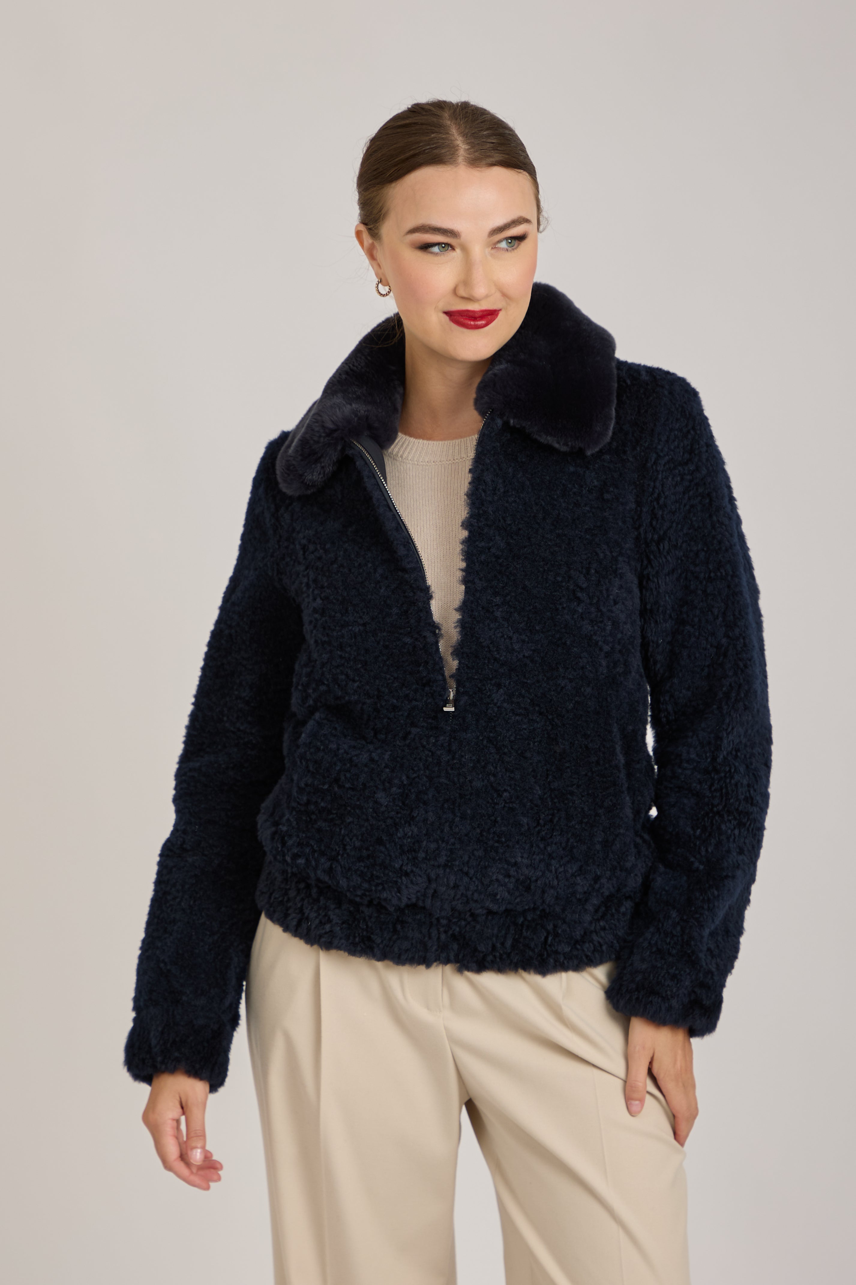 SHEARLING BOMBER JACKET-NAVY
