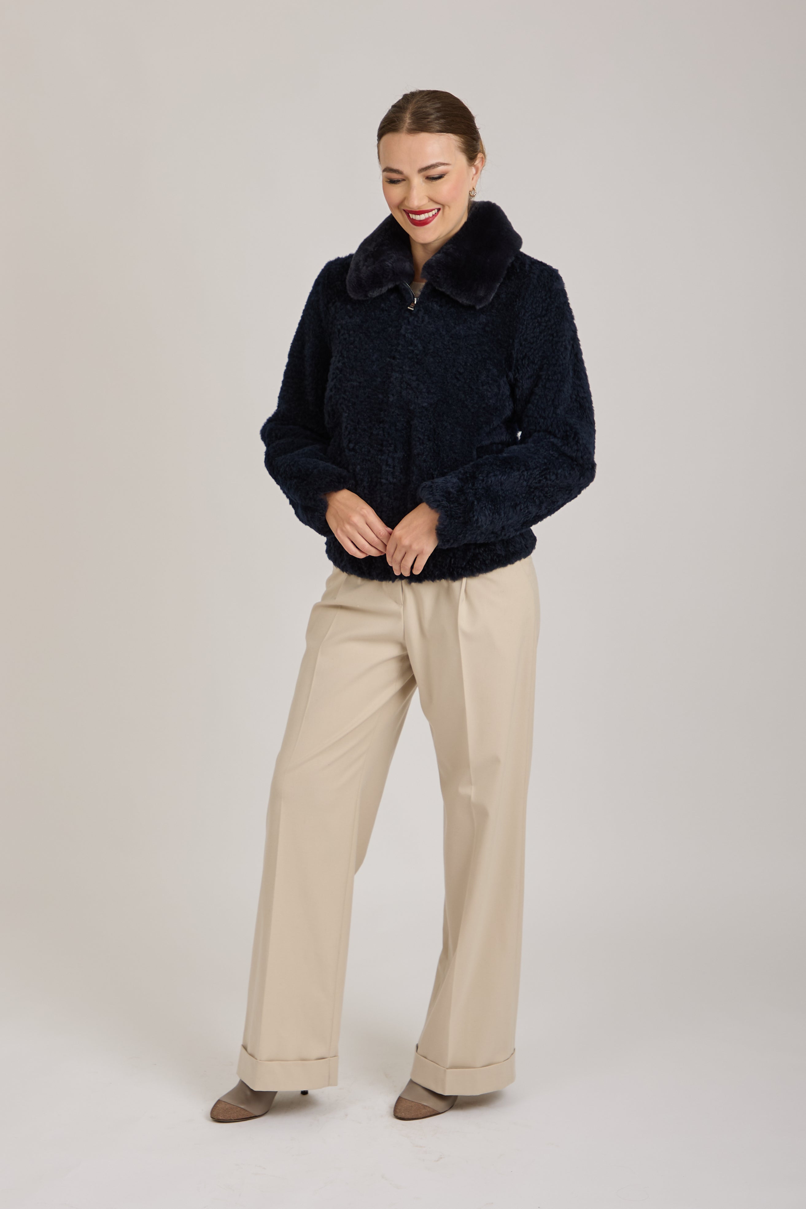 SHEARLING BOMBER JACKET-NAVY