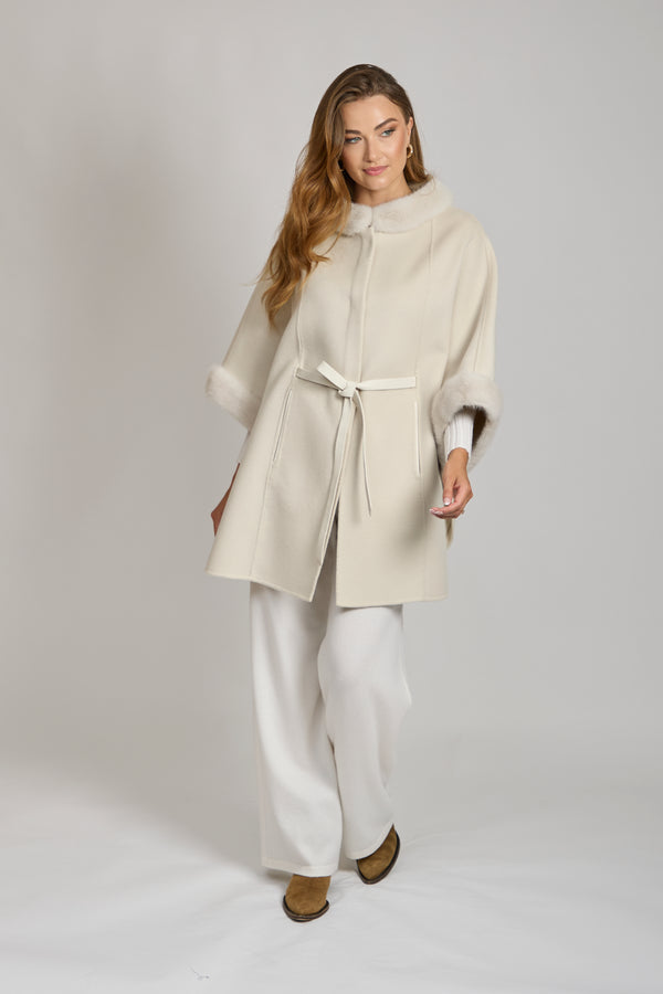 CAPE WITH MINK DETAILS-MILK