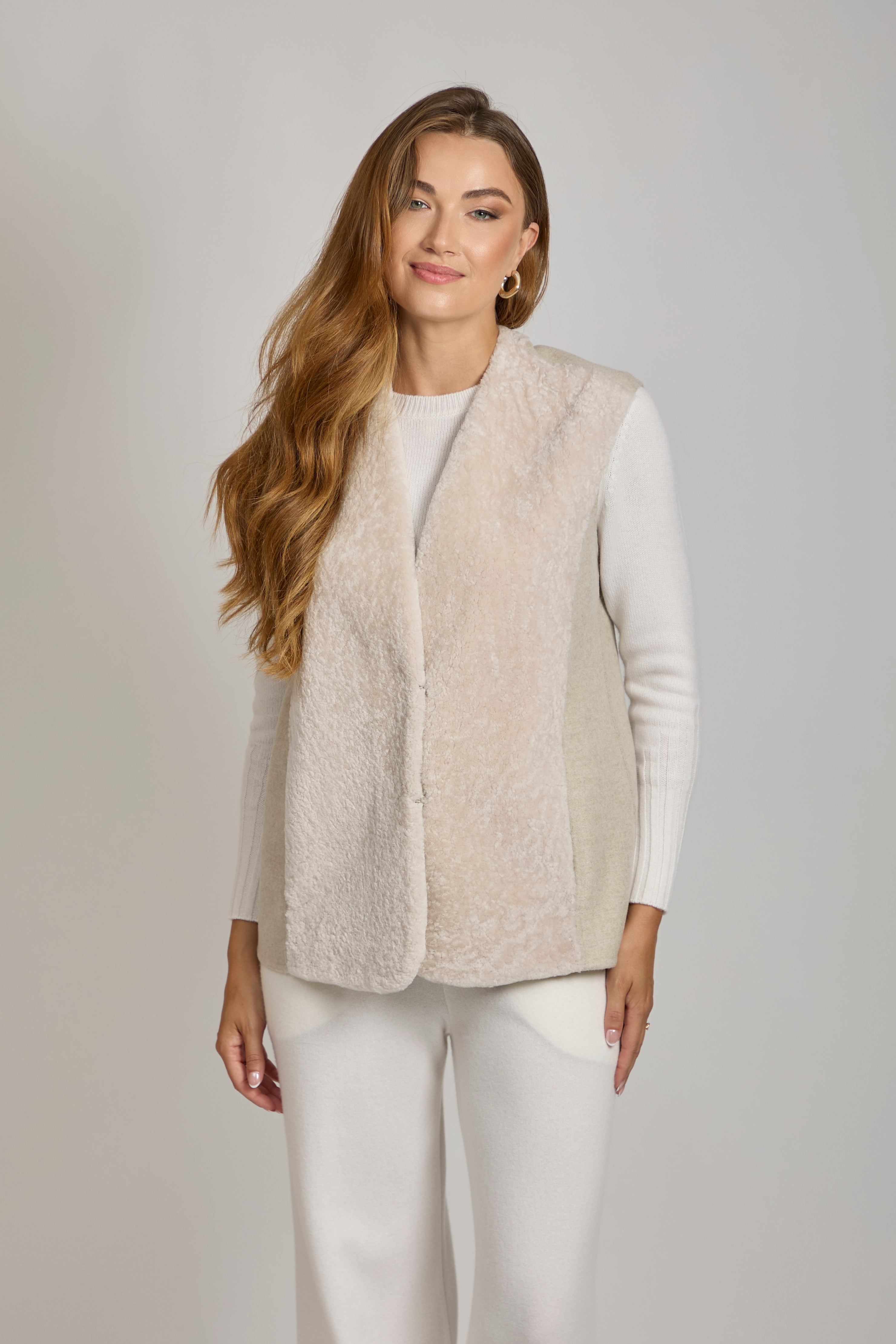 Gilet en cachemire et peau lainée angora