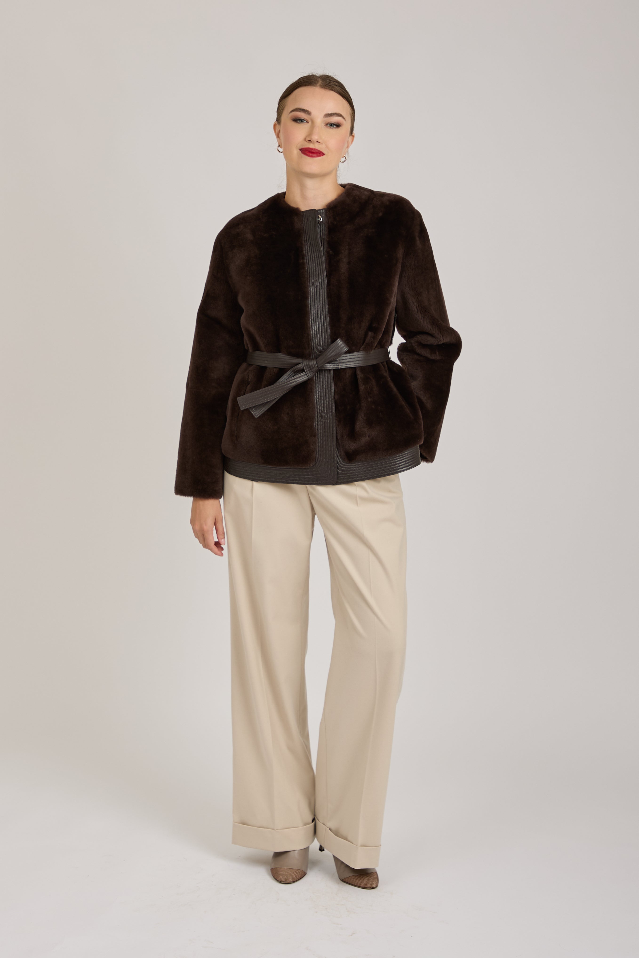 REVERSIBLE JACKET WITH LEATHER BELT-FONDENTE