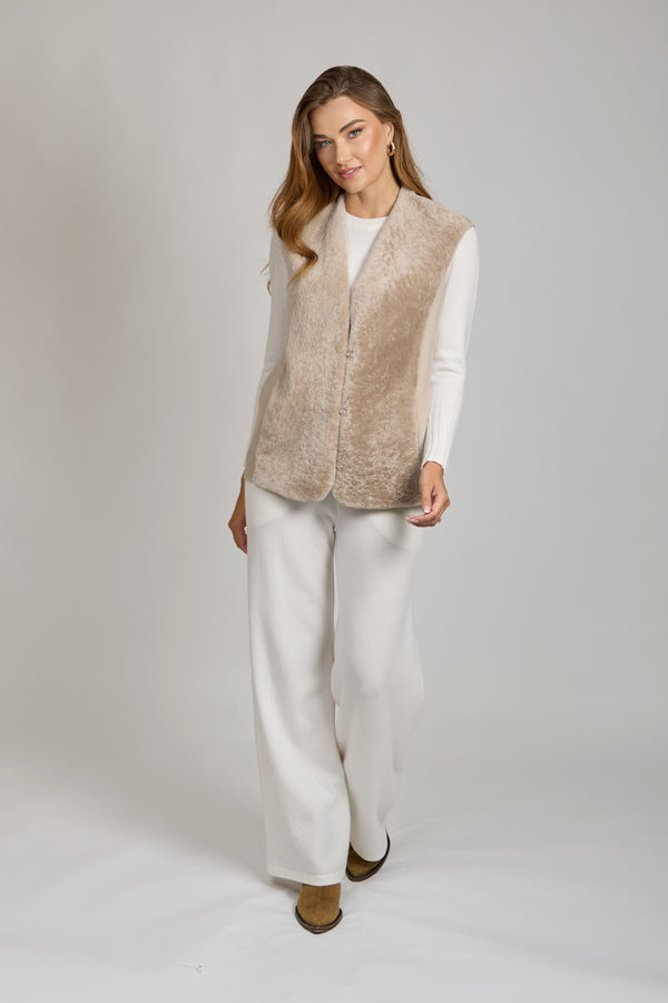 CASHMERE/SHEARLING VEST-BEIGE