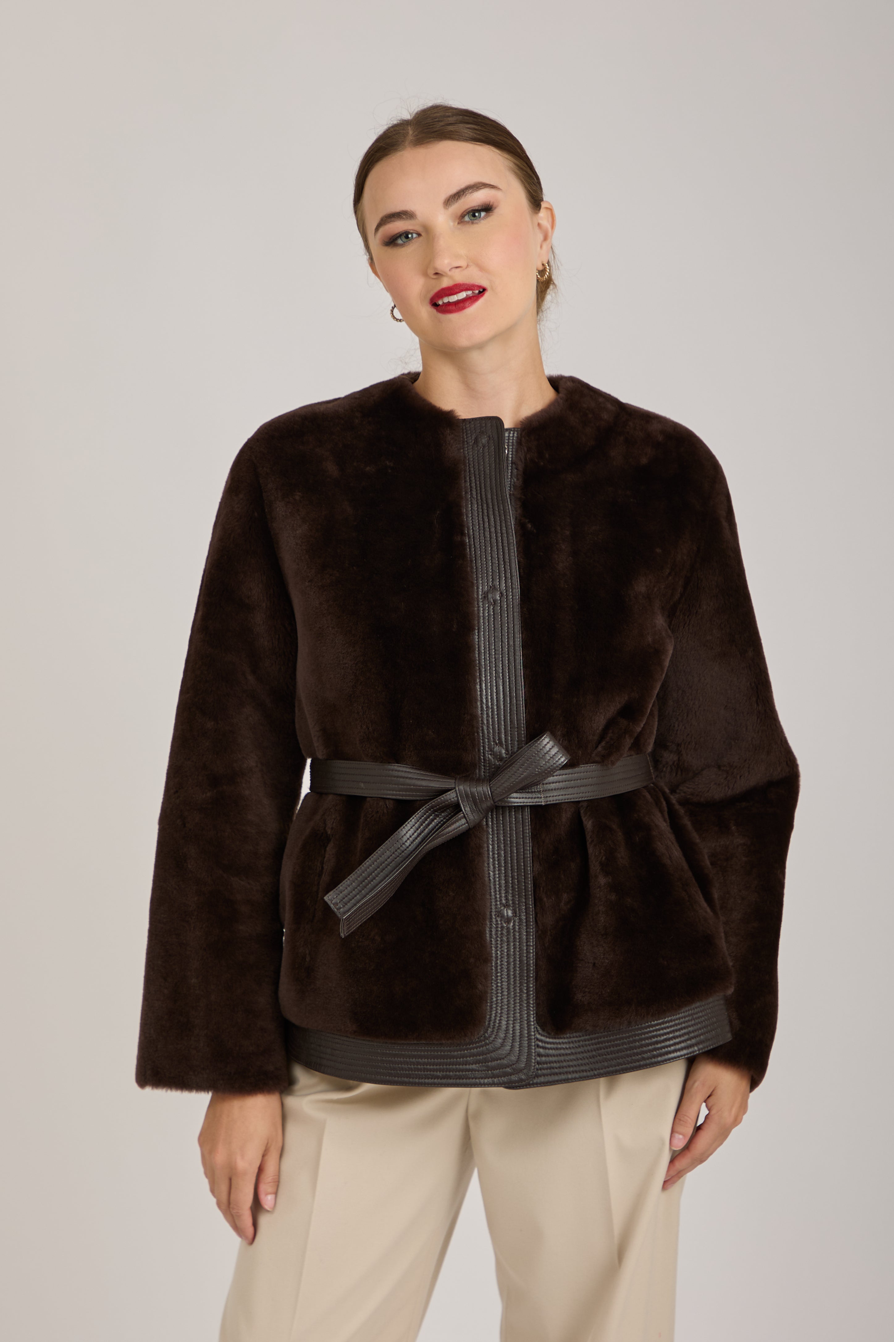 REVERSIBLE JACKET WITH LEATHER BELT-FONDENTE
