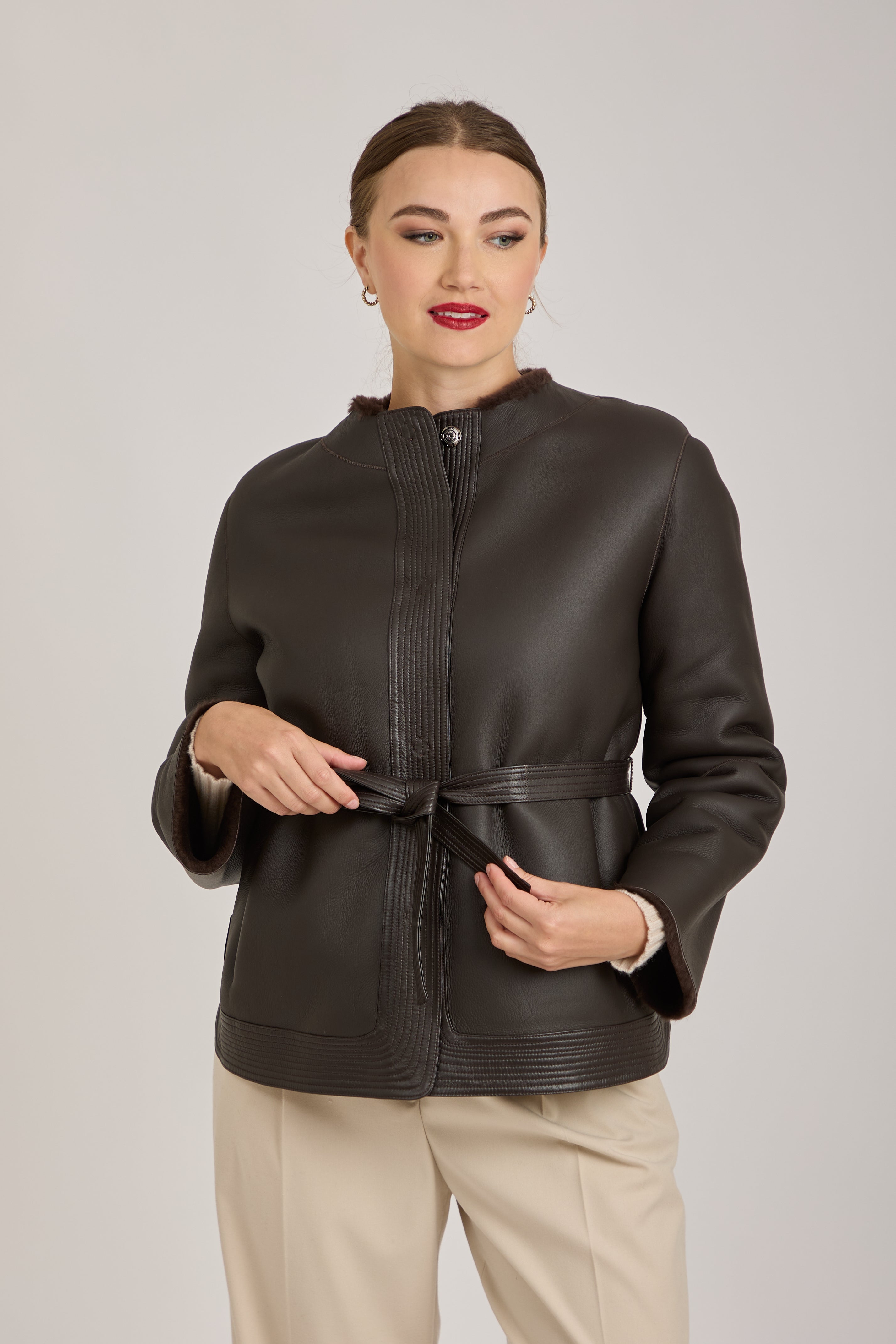 REVERSIBLE JACKET WITH LEATHER BELT-FONDENTE