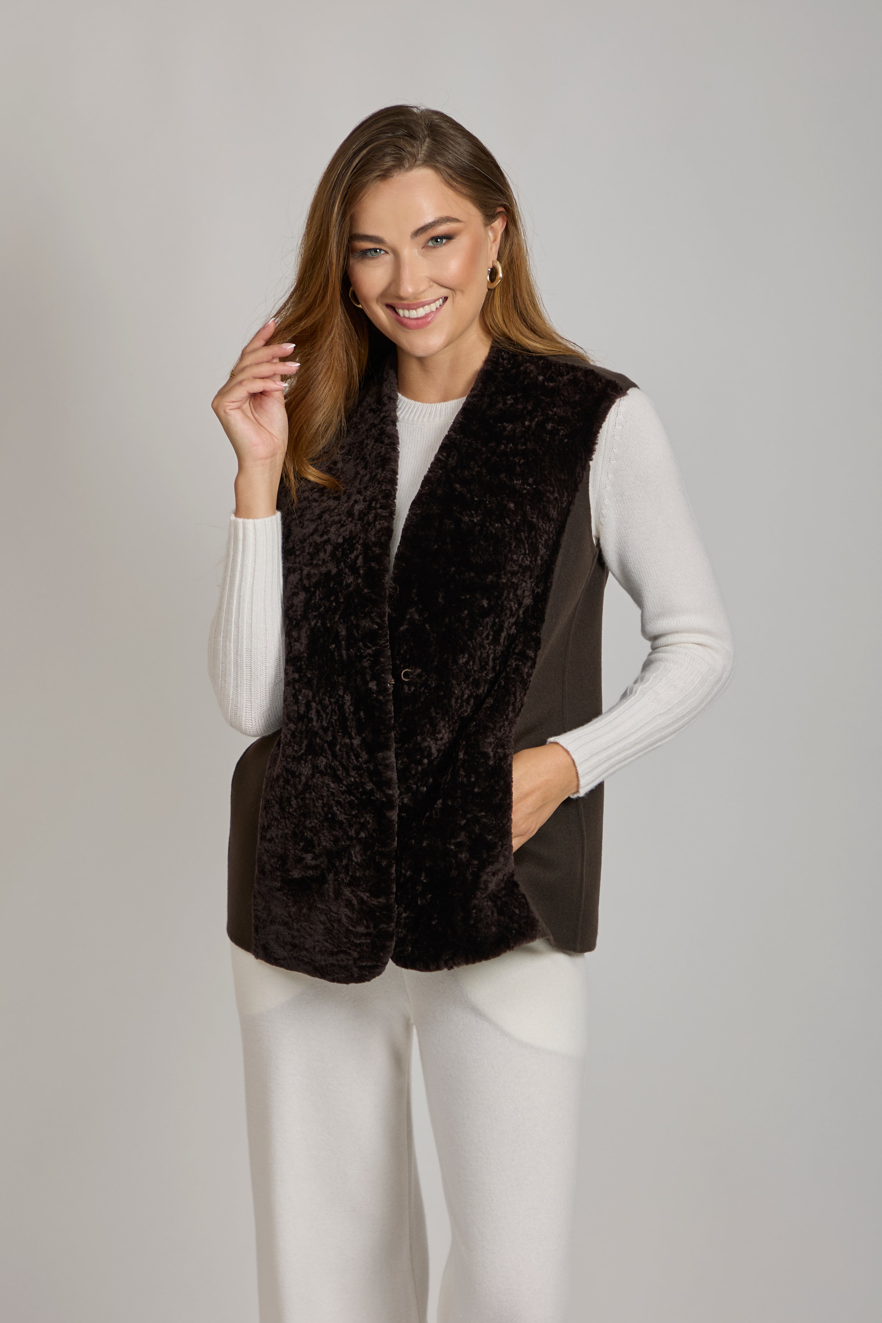 Gilet en peau lainée et cachemire Carruba