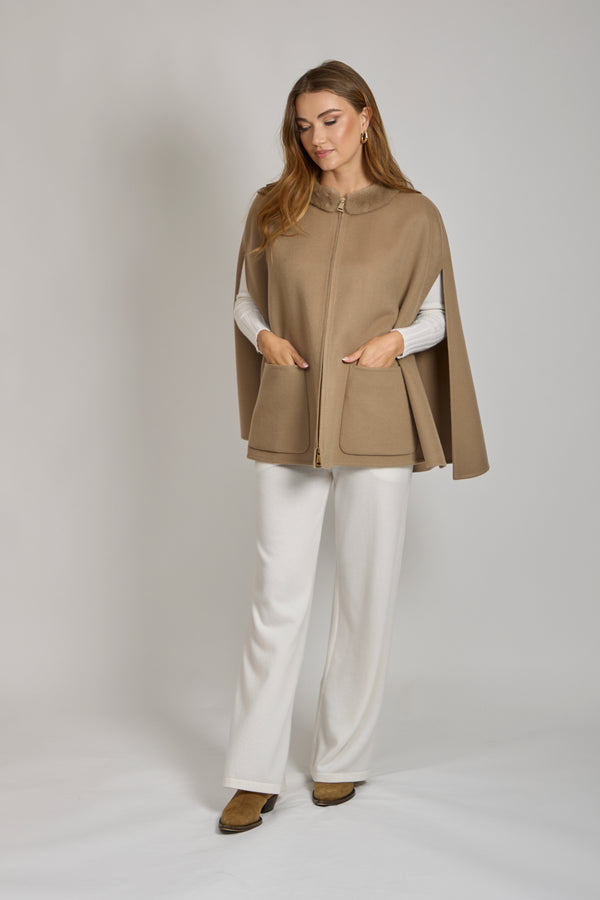 CASHMERE CAPE WITH MINK COLLAR-CARA