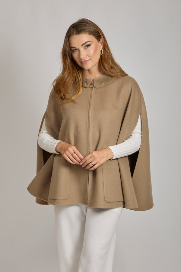 CASHMERE CAPE WITH MINK COLLAR-CARA