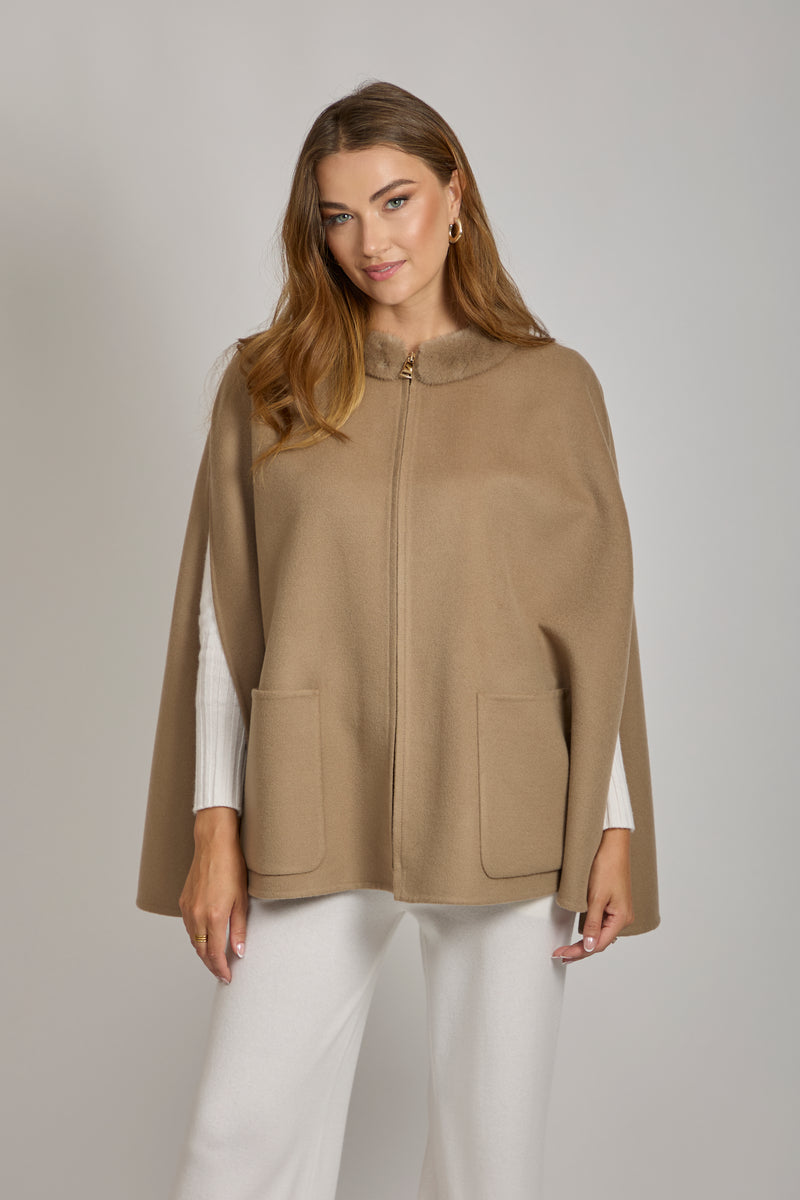 CASHMERE CAPE WITH MINK COLLAR-CARA