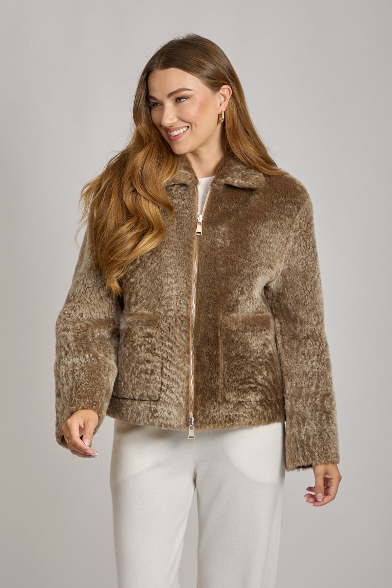 REVERSIBLE SHEARLING COAT-CARAMEL