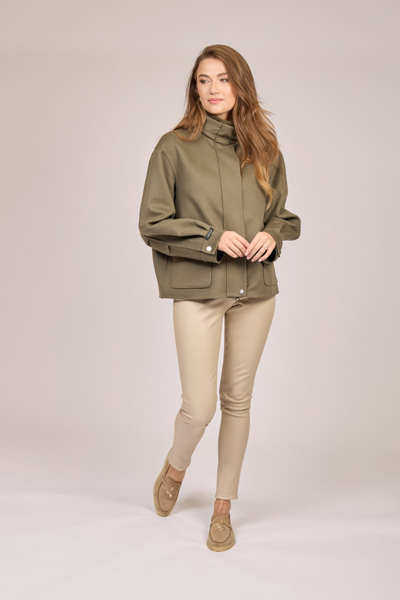 CASHMERE COAT WITH MINK COLLAR-DARK OLIVE